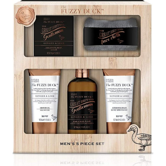 Baylis & Harding Men Zázvor a Limetka umývací gél na telo a vlasy 300 ml + toaletné mydlo 150 g + sprchový gel 130 ml + balzam po holení 130 ml + uterák na tvár, kozmetická sada