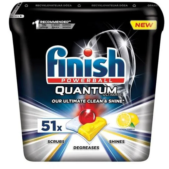 Finish Quantum Ultimate Lemon Sparkle tablety do umývačky, chráni riadu a poháre, prináša oslnivú čistotu, lesk 51 kusov
