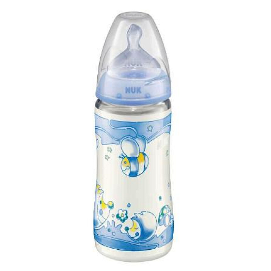 Nuk Plastová dojčenská fľaša Modrá silikónová cumlík 0-6 mesiacov veľkosť 1 300 ml