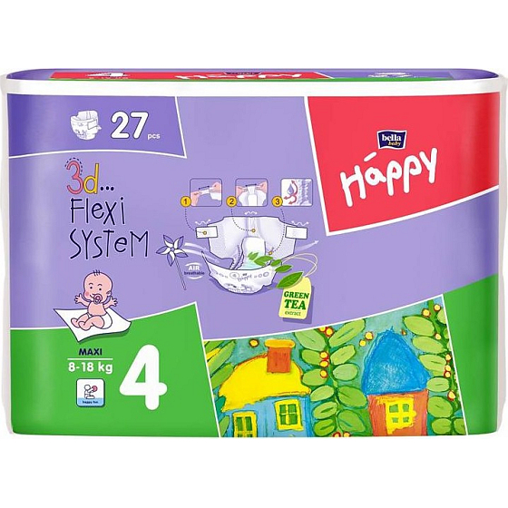 Bella Happy 4 Maxi 8-18 kg plienkové nohavičky 27 kusov