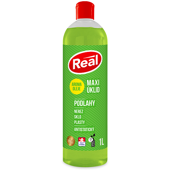 Real Maxi upratovanie Podlahy univerzálny antistatický čistiaci prostriedok s arómou olejmi na nerez, sklo, plasty 1 l