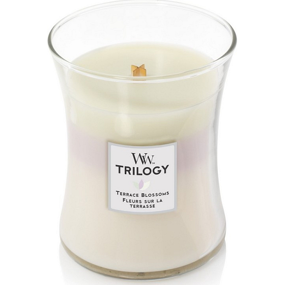 Woodwick Trilogy Terrace Blossoms - Rozkvitnutá terasa vonná sviečka s dreveným knôtom a viečkom sklo stredná 275 g