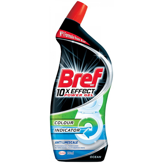 Bref 10x Effect Power Gel Protection Anti Limescale Ocean tekutý čistiaci prostriedok na WC s farebným indikátorom 700 ml