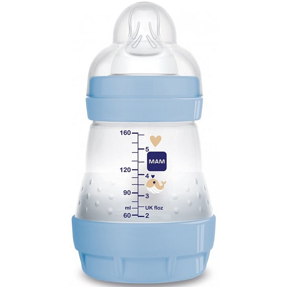 Mam Anti-Colic fľaša na kŕmenie, silikónový mäkký cumlík 0+ mesiacov Modrá 160 ml
