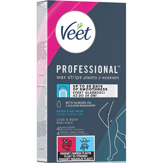 Veet Professional voskové pásiky na nohy a telo pre citlivú pokožku 40 kusov