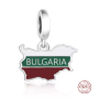 Charm Sterlingové stříbro 925 Bulharsko vlajka - houpající se mapa, přívěsek na náramek cestování