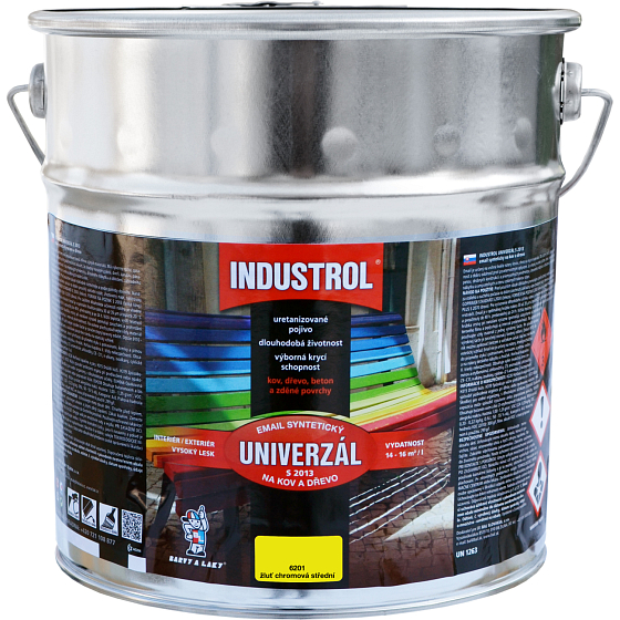 Industrol S2013 univerzál lesk vrchná farba na kov a drevo, 6201 žltá chrómová stredná, 9 l