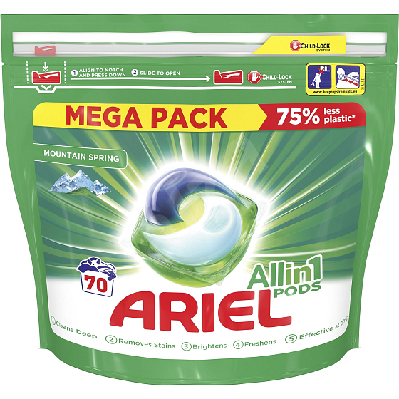Ariel All in 1 Pods Mountain Spring gélové kapsule na pranie bielizne 70 kusov x 35 ml