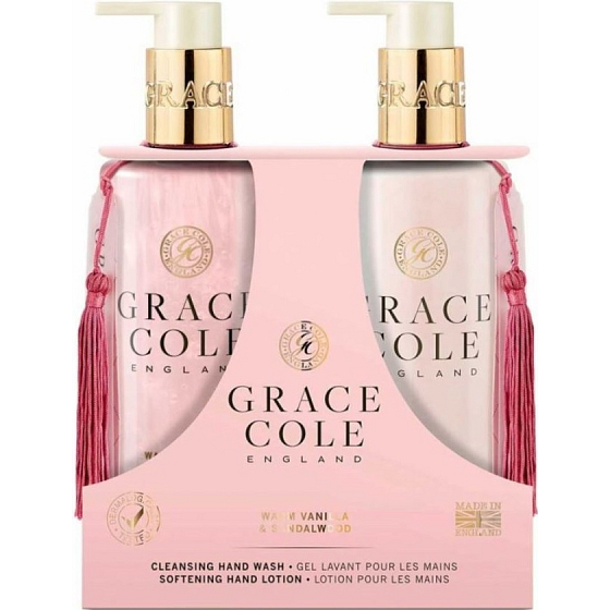 Grace Cole Warm Vanilla & Sandalwood - tekuté mydlo na ruky Vanilla & Sandalwood 300 ml + jemný krém na ruky 300 ml, kozmetická sada pre ženy
