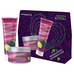 Dermacol Aroma Ritual Hrozno a limetka antistresový sprchový gél 250 ml + Hrozno a limetka antistresový telový peeling 200 g, kozmetická sada pre ženy