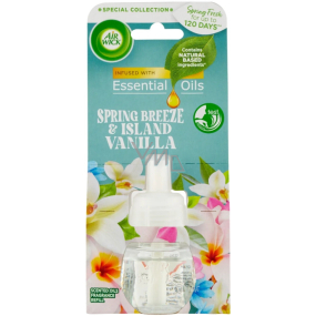 Air Wick Essential Oils Jarný vánok + Vanilka náhradná náplň do elektrického osviežovača 19 ml