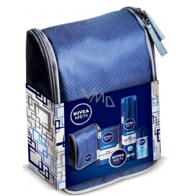 Nivea Men Original gél na holenie 200 ml + Mild balzam po holení 100 ml + Fresh Active guličkový antiperspirant dezodorant roll-on 40 ml + Univerzálny krém 30 ml + kozmetická taštička, pre mužov kozmetická sada