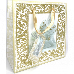 Epee Darčeková papierová taška 17 x 17 x 9 cm Vianočný Zlato - biela s anjelikom CD LUX malá