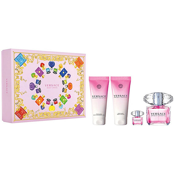 Versace Bright Crystal toaletná voda pre ženy 90 ml + telové mlieko 100 ml + sprchový gél 100 ml + toaletná voda pre ženy 5 ml, darčeková sada pre ženy