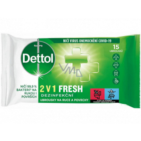 Dettol Fresh 2v1 dezinfekčné obrúsky na ruky a povrchy 15 kusov