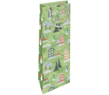 Nekupto Darčeková papierová taška na fľašu 33 x 10 x 9 cm Vianočné domčeky zelená