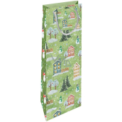 Nekupto Darčeková papierová taška na fľašu 33 x 10 x 9 cm Vianočné domčeky zelená