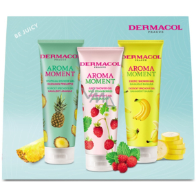 Dermacol Aroma Moment Hawaiian Pineapple sprchový gél 250 ml + Wild Strawberries sprchový gél 250 ml + Bahamas Banana sprchový gél 250 ml, kozmetická sada pre ženy