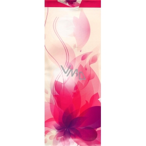 Nekupto Darčeková papierová taška na fľašu 36 x 12 x 9 cm Bielo ružová s kvetinou ALH