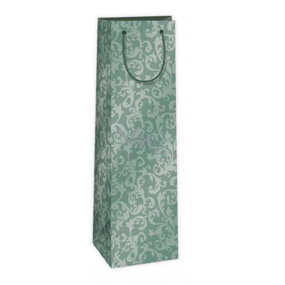 Ditipo Darčeková papierová taška na fľašu 12,3 x 7,8 x 36,2 cm zelená krajkový vzor