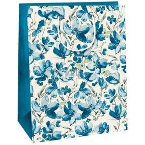 Ditipo Darčeková Kraftová taška 22 x 10 x 29 cm biela, modré kvety