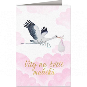 Nekupto Prianie k narodeniu dieťaťa Bocian s bábätkom ružový 115 x 170 mm 3600 F