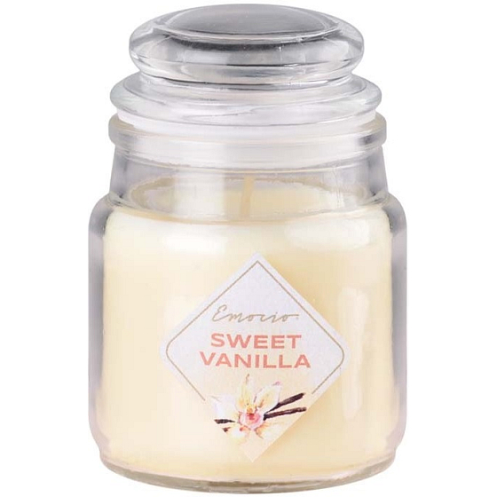 Emocio Sweet Vanilla - Sklenená sviečka s vôňou sladkej vanilky so skleneným viečkom 57 x 85 mm