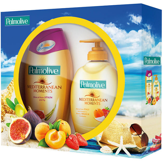 Palmolive Spomienky na Stredomorie tekuté mydlo Apricot & Strawberry 300 ml + sprchový gél Fig & Olive 250 ml, kozmetická sada