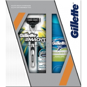 Gillette Mach3 holiaci strojček + Power Rush antiperspirant stick pre mužov 48 ml, kozmetická sada, pre mužov