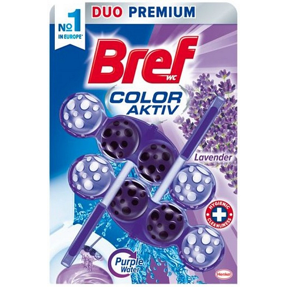 Bref Color Aktiv Lavender WC blok na hygienickú čistotu a sviežosť Vašej toalety, obarvuje vodu do fialového odtieňa 2 x 50 g