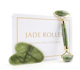Jade Gua Sha 5 x 8 cm + masážny valček 14 x 5,5 cm redukuje vrásky, opuchy, zlepšuje elasticitu pokožky, nastavuje