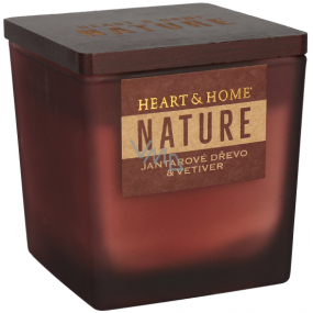 Heart & Home Nature Jantárová sviečka s vôňou dreva a vetiveru, veľké sklo, doba horenia až 40 hodín 210 g
