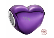 Šarm Striebro 925 Metalické fialové srdce korálek náramok láska