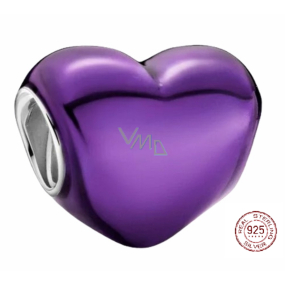 Šarm Striebro 925 Metalické fialové srdce korálek náramok láska