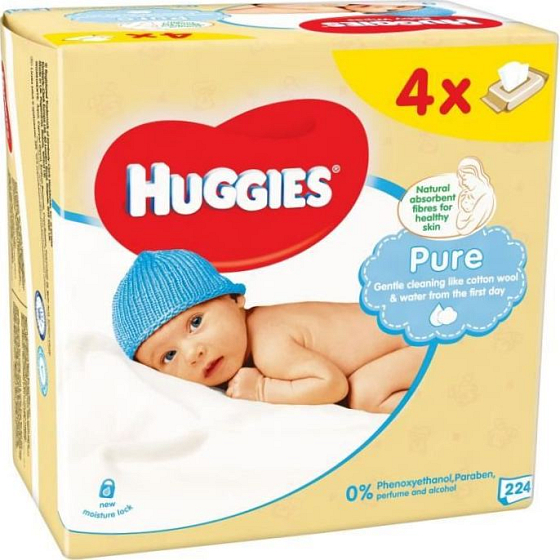 Huggies Pure vlhčené čistiace obrúsky 4 x 56 kusov