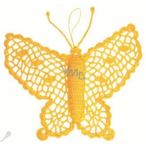 Háčkovaný motýľ veľký cca16 cm žltý