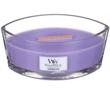 Woodwick Lavender Spa - Levanduľové kúpele vonná sviečka s dreveným širokým knôtom a viečkom sklo loď 453 g