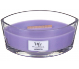 WoodWick Lavender Spa - Levanduľové kúpele vonná sviečka s dreveným širokým knôtom a viečkom sklo loď 453 g
