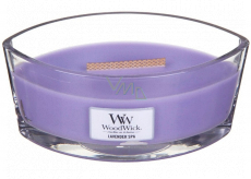 WoodWick Lavender Spa - Levanduľové kúpele vonná sviečka s dreveným širokým knôtom a viečkom sklo loď 453 g