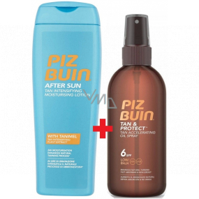 Piz Buin Tan & Protect SPF6 ochranný olej urýchľujúci proces opaľovanie 150 ml sprej + After Sun Tan Intensifying hydratačné mlieko po opaľovaní, zdôrazňuje opálenie 200 ml, duopack