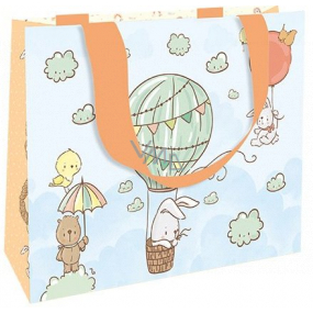 Nekupto Darčeková papierová taška luxusné 23 x 17,5 x 10 cm Zvieratká v lietajúcom balóne 2040 LFM