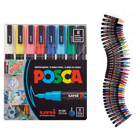 Posca Univerzálna sada akrylových fixiek 0,9 - 1,3 mm Základné farby 8 kusov PC-3M
