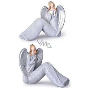 Anjel v sivých šatách so srdcom polyresin 108 x 62 mm zmes druhov