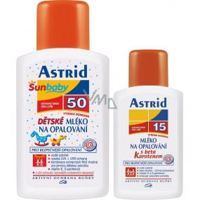 Astrid OF50 Mlieko na opaľovanie pre deti 200 ml + OF15 Beta karotén mlieko na opaľovanie pre deti 100 ml