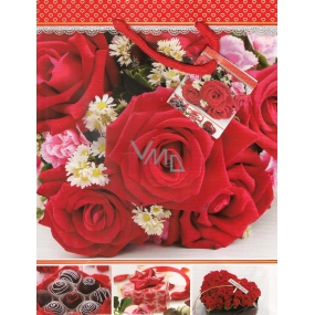 Nekupto Darčeková papierová taška 23 x 18 x 10 cm Červená-červené ruže 1 kus 973 30 BM