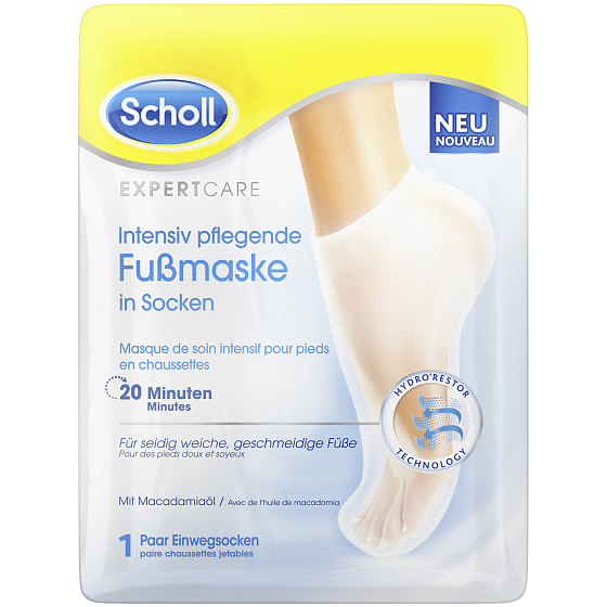 Scholl PediMask Expert Care 20 minútová vyživujúce maska na nohy s makadamovými olejom, 1 pár navliekacích ponožiek