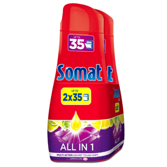 Somat All in 1 Lemon & Lime gél do umývačky riadu 2 x 35 dávok 2 × 630 ml
