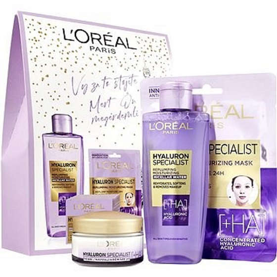 Loreal Paris Hyaluron Specialist denný krém 50 ml + micelárna voda 200 ml + textilný pleťová maska 30 g, kozmetická sada
