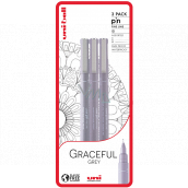 Uni Pin Graceful Grey Sada kresliacich linerov so špeciálnym atramentom 0,1/0,5 mm/štetec Svetlosivá 3 kusy