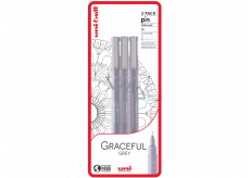 Uni Pin Graceful Grey Sada kresliacich linerov so špeciálnym atramentom 0,1/0,5 mm/štetec Svetlosivá 3 kusy